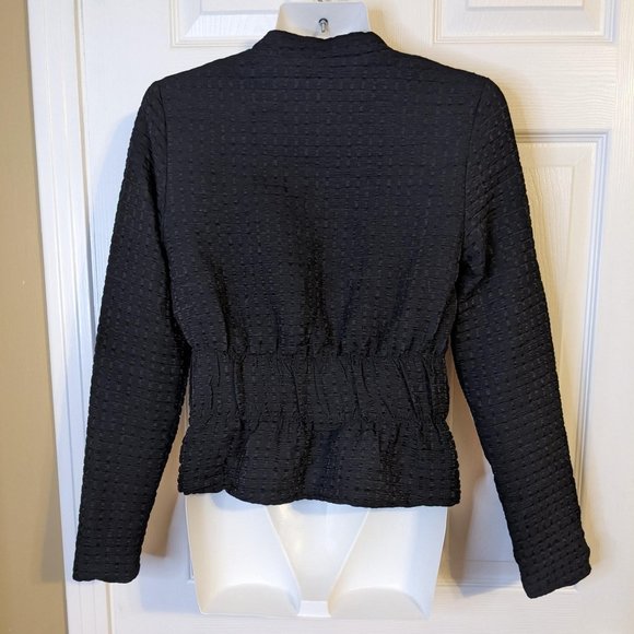 Maje Black Textured Zip Front Long Sleeve Elastic Waist Jacket size S USA/36 EU* - Picture 4 of 9